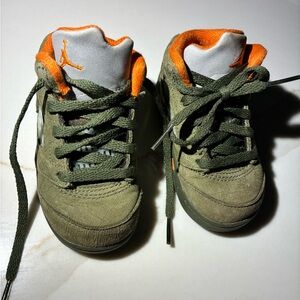 Kids Olive Green and Orange Sneakers